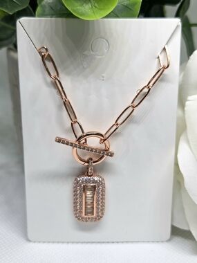BP Rose Gold Toggle Necklace with Crystal Pendant